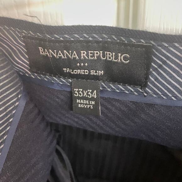 Banana Republic Navy Blue Stripe Pants Tailored Slim Men's Trousers Size 33x34 - Picture 3 of 7